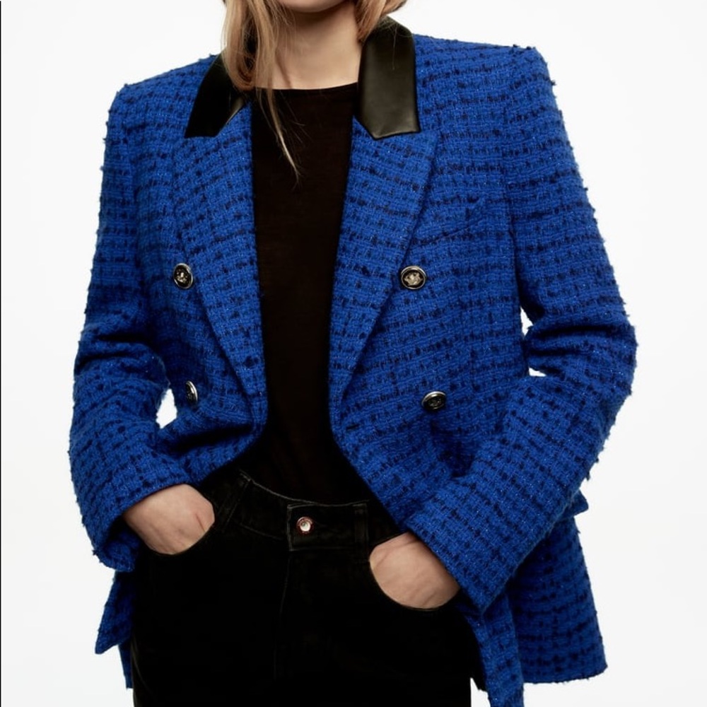 🔴LAST1️⃣ ZARA | NWT Combination TEXTURED BLAZER BLUE Blogger’s Fav Small Blue
